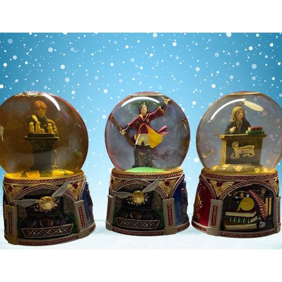Harry Potter Musical Snow Globe Set Ron Harry Hermione Gryffindor Trio Bradford - Picture 1 of 10
